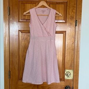 TOAD&CO V-Neck Dress Faux Wrap XS Midi Summer Dress Stripes and Pockets